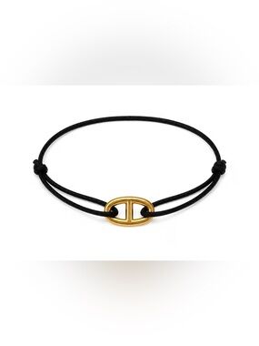 Gold Oval Accent Black Cord Bracelet - Designer Style